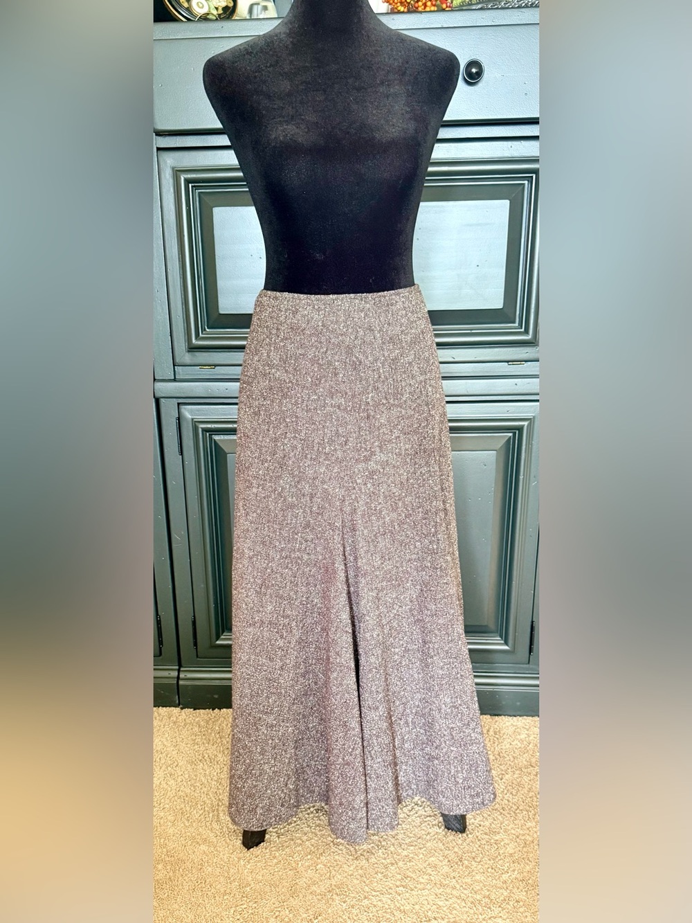 Jones New York wool and silk brown tweed maxi flare skirt preppy classic 4 EUC